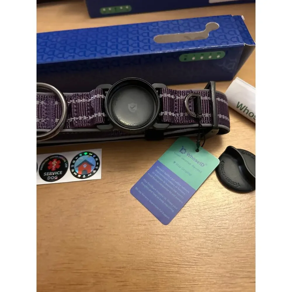 New WhoseID Anti-Lost AirTag Pet Dog Collar For Apple Phone Dark Purple Size XL